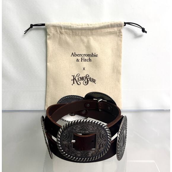 Abercrombie & Fitch X Kemo Sabe Western Ornamental Brown Leather Belt Size S M - Picture 3 of 9